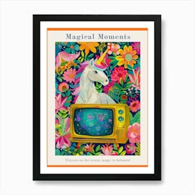Unicorn Watching Tv Floral Fauvism Painting 3 Poster Art Print