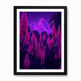 Purple Flowers In The Night Sky Art Print