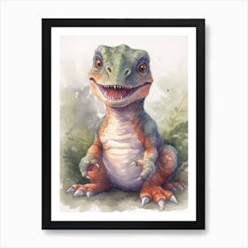 T Rex Cute Dinosaur Watercolour 1 Art Print