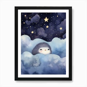Baby Penguin Sleeping In The Clouds Art Print