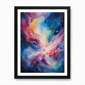 Abstract Watercolor Of A Vivid Pink Nebula With An Explosion At Its Core Galaxies Unfurling In The 2 1 Art Print