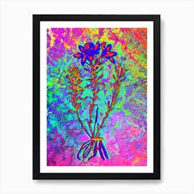 Lily of the Incas Botanical in Acid Neon Pink Green and Blue n.0242 Art Print