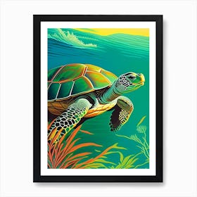 Nesting Sea Turtle, Sea Turtle Retro Illustration 1 Art Print