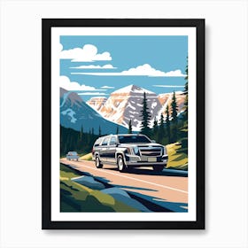 A Cadillac Escalade Car In Icefields Parkway Flat Illustration 3 Art Print