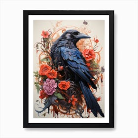 Crow Floral Art Print