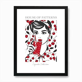 Woman Portrait With Cherries 3 Pattern Poster Art Print