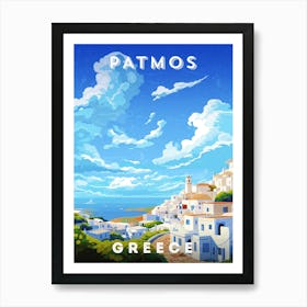 Greece, Patmos — Retro travel minimalist poster, retro travel art, retro travel wall art, vector art Art Print