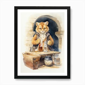 Tiger Illustration Brewing Watercolour 1 Art Print