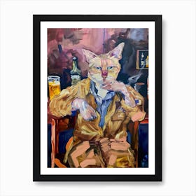 Animal Party: Crumpled Cute Critters with Cocktails and Cigars Cat In A Bar Art Print
