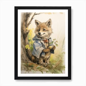 Storybook Animal Watercolour Timber Wolf 1 Art Print