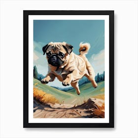 Pug Dog Jumping Art Print