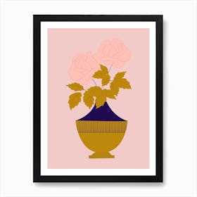 Pink Roses In A Golden Vase Art Print