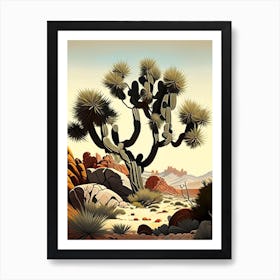 Joshua Tree In Rocky Landscape Vintage Botanical Line Drawing  (1) Art Print