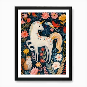 Unicorn With Woodland Friends Fauvism Inspired 1 Art Print