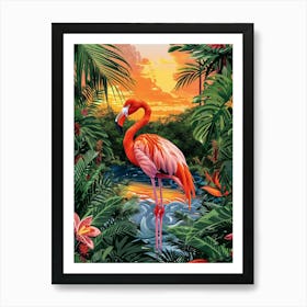 Greater Flamingo Bolivia Tropical Illustration 4 Art Print