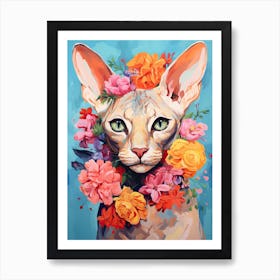 Sphynx Cat With A Flower Crown Painting Matisse Style 1 Art Print