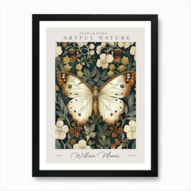 William Morris Butterfly Brown And White Flowers Exhibition Art Print