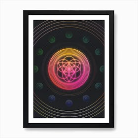Neon Geometric Glyph in Pink and Yellow Circle Array on Black n.0396 Art Print