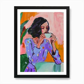 Portrait of Woman drinks Coffee Art Print