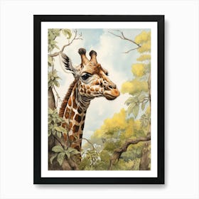 Storybook Animal Watercolour Giraffe 2 Art Print