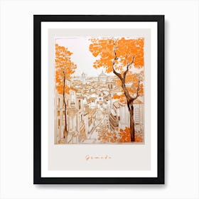 Granada Spain Orange Drawing Poster Art Print