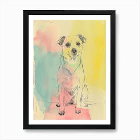 Pastel Dog Blue Yellow Pink Watercolour Line Illustration Art Print