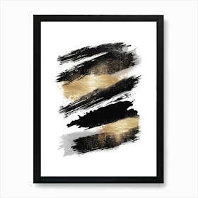 Gold And Black Brush Strokes 1 Art Print