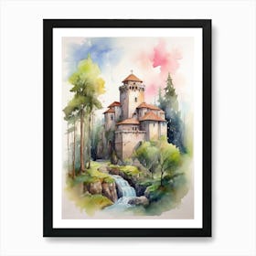 Watercolor Castle In The Forest.3 Art Print