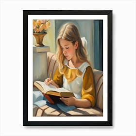 little girl is reading a book Poster