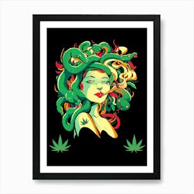 Getting Stoned With Goddess Medusa Funny Illustration With Active Snakes Art Print