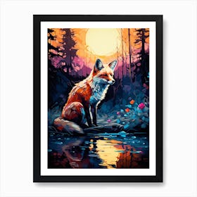 Red Fox Forest Painting 7 Art Print