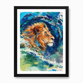 Southwest African Lion Facing A Storm Fauvist Painting 2 Poster