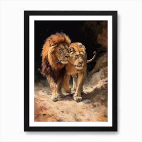 Barbary Lion Rituals Acrylic Painting 1 Art Print