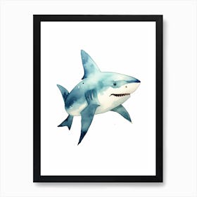 Cartoon Watercolour Whitetip Reef Shark 2 Art Print