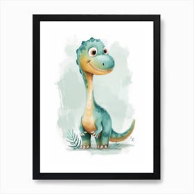 Cartoon Dilophosaurus Dinosaur Watercolour 1 Art Print