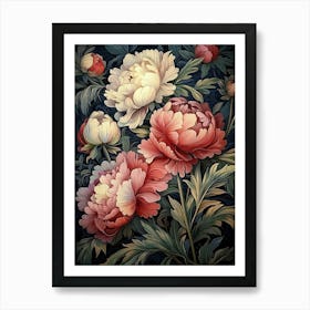 William Morris Peonies Pink And Red Vintage  Art Print