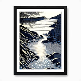 Water Over Stones In Sunlight Water Landscapes Waterscape Linocut 1 Art Print