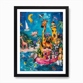 Safari Animals Kitsch Painting 1 Art Print