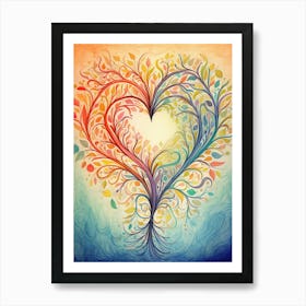 Orange To Blue Gradient Tree Heart 1 Art Print