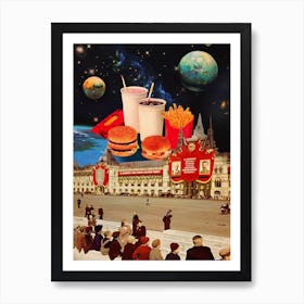 Soviets and Space Burgers, 1950s collage Art Print