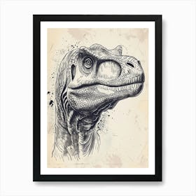 Iguanodon Dinosaur Black Ink Illustration 1 Art Print