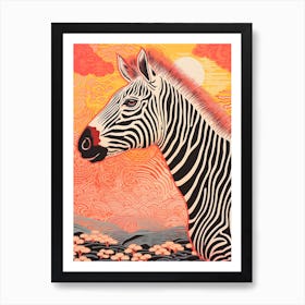 Zebra Pink Orange Line Portrait 2 Art Print