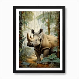 Rhino In The Green Leaves Realistic Illustration 1 Art Print