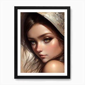 Girl In A Hat Blue green eyes Art Print