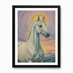 White Horse Purple Sunset Art Print