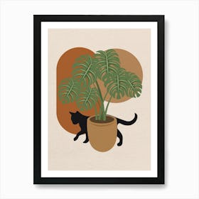 Minimal art Cat playing behind A Pot Art Print