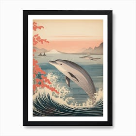 Dolphin Animal Drawing In The Style Of Ukiyo E 2 Art Print