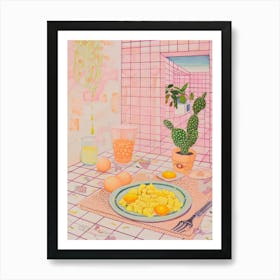 Pink Breakfast Food Scrambled Eggs 3 Art Print