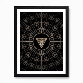 Geometric Glyph Radial Array in Glitter Gold on Black n.0341 Art Print