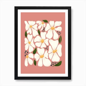 White Daisy Flowers On Pink Art Print